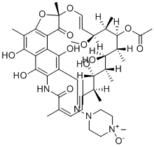 structure of CAS# 125833-03-6, Rifampicin EP Impurity B;Rifampicin N-oxide;3-[[(4-Methyl-4-oxido-1-piperazinyl)imino]methyl]rifamycin; 3-[[(4-methyl-1-piperazinyl)imino]methyl]rifamycin N-4’-Oxide