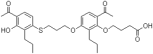 structure of CAS# 125961-82-2, Tipelukast;4-[6-Acetyl-3-[3-[(4-acetyl-3-hydroxy-2-propylphenyl)sulfanyl]propoxy]-2-propylphenoxy]butanoic acid