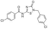 structure of CAS# 1261289-04-6, O-304;4-chloro-N-(2-(4-chlorobenzyl)-3-oxo-2,3-dihydro-1,2,4-thiadiazol-5-yl)benzamide