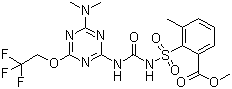 结构式 CAS# 126535-15-7, 氟胺磺隆; 2-[4-二甲胺基-6-(2,2,2-三氟乙氧基)-1,3,5-三嗪-2-基氨基甲酰氨基磺酰基]-3-甲基苯甲酸甲酯