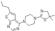 structure of CAS# 1271738-62-5, 4-[4-(4,5-Dihydro-5,5-dimethyl-2-thiazolyl)-1-piperazinyl]-6-propylthieno[2,3-d]pyrimidine