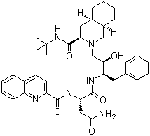 结构式 CAS# 127779-20-8, 沙奎那韦; 沙喹那韦; N1-[(1S,2R)-3-[(3S,4aS,8aS)-3-[(叔丁基氨基)甲酰]八氢-2(1H)-异喹啉基]-2-羟基-1-苄基丙基]-2-[(2-喹啉甲酰)氨基]-丁二酰胺