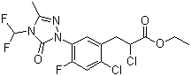 structure of CAS# 128639-02-1, Carfentrazone-ethyl;Ethyl 2-chloro-3-[2-chloro-5-[4-(difluoromethyl)-3-methyl-5-oxo-1,2,4-triazol-1-yl]-4-fluorophenyl]propanoate
