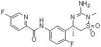 structure of CAS# 1286770-55-5, Verubecestat;N-[3-[(5R)-3-Amino-5,6-dihydro-2,5-dimethyl-1,1-dioxido-2H-1,2,4-thiadiazin-5-yl]-4-fluorophenyl]-5-fluoro-2-pyridinecarboxamide