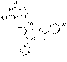 结构式 CAS# 1294481-82-5, 9-[(2R)-3,5-双-O-(4-氯苯甲酰基)-2-脱氧-2-氟-2-甲基-beta-D-赤式五呋喃糖基]-6-氯-9H-嘌呤-2-胺