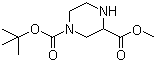 structure of CAS# 129799-08-2, Methyl 4-Boc-piperazine-2-carboxylate;1-N-Boc-Piperazine-3-carboxylic acid methyl ester; Piperazine-1,3-dicarboxylic acid 1-tert-butyl ester 3-methyl ester