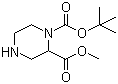 structure of CAS# 129799-15-1, N-Boc-piperazine-2-carboxylic acid methyl ester;Piperazine-1,2-dicarboxylic acid 1-tert-butyl ester 2-methyl ester