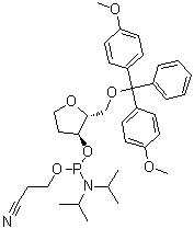 structure of CAS# 129821-76-7, 1,4-Anhydro-5-O-[bis(4-methoxyphenyl)phenylmethyl]-2-deoxy-D-erythro-pentitol 2-cyanoethyl bis(1-methylethyl)phosphoramidite;dSPACER