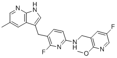 structure of CAS# 1303420-67-8, PLX5622;6-fluoro-N-[(5-fluoro-2-methoxypyridin-3-yl)methyl]-5-[(5-methyl-1H-pyrrolo[2,3-b]pyridin-3-yl)methyl]pyridin-2-amine