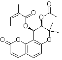 structure of CAS# 13161-75-6, (+)-Pteryxin;Pterixin; Pteryxine; (2Z)-2-Methyl-2-butenoic acid (9R,10R)-9-(acetyloxy)-9,10-dihydro-8,8-dimethyl-2-oxo-2H,8H-benzo[1,2-b:3,4-b']dipyran-10-yl ester