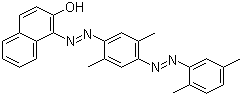 structure of CAS# 1320-06-5, Solvent Red 27;1-(2,5-Dimethyl-4-(2,5-dimethylphenylazo)phenylazo)-2-naphthol; Oil red O