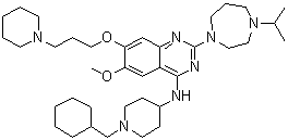 结构式 CAS# 1320288-19-4, N-[1-(环己基甲基)-4-哌啶基]-2-[六氢-4-异丙基-1H-1,4-二氮杂卓-1-基]-6-甲氧基-7-[3-(1-哌啶基)丙氧基]-4-喹唑啉胺