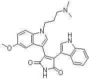 structure of CAS# 133053-19-7, 3-[1-[3-(Dimethylamino)propyl]-5-methoxy-1H-indol-3-yl]-4-(1H-indol-3-yl)-1H-pyrrole-2,5-dione;Go 6983; Goe 6983