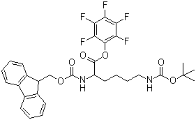 structure of CAS# 133083-36-0, N'-(tert-Butoxycarbonyl)-N-(9-fluorenylmethyloxycarbonyl)-D-lysine pentafluorophenyl ester;Fmoc-D-Lys(Boc)-OPfp