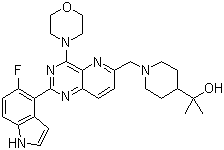 2-[1-[[2-(5-Fluoro-1H-indol-4-yl)-4-(morpholin-4-yl)pyrido[3,2-d]pyrimidin-6-yl]methyl]piperidin-4-yl]propan-2-ol molecular structure (CAS 1332075-63-4)