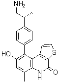 (R)-9-[4-(1-Aminopropan-2-yl)phenyl]-8-hydroxy-6-methylthieno[2,3-c]quinolin-4(5H)-one molecular structure (CAS 1338540-63-8)