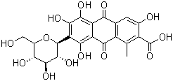 structure of CAS# 1343-78-8, Cochineal;Natural Red 4; 7-beta-D-Glucopyranosyl-3,5,6,8-tetrahydroxy-1-methyl-9,10-dioxoanthracene-2-carboxylic acid