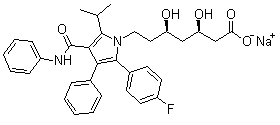 structure of CAS# 134523-01-6, Atorvastatin sodium salt;(3R,5R)-7-[2-(4-Fluorophenyl)-3-phenyl-4-(phenylcarbamoyl)-5-propan-2-yl-pyrrol-1-yl]-3,5-dihydroxy-heptanoic acid sodium salt