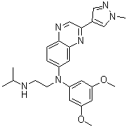 structure of CAS# 1346242-81-6, Erdafitinib;N1-(3,5-Dimethoxyphenyl)-N2-(1-methylethyl)-N1-[3-(1-methyl-1H-pyrazol-4-yl)-6-quinoxalinyl]-1,2-ethanediamine