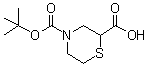 结构式 CAS# 134676-67-8, 4-(叔丁氧羰基)硫代吗啉-2-羧酸