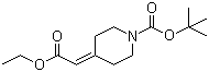 structure of CAS# 135716-08-4, 4-(2-Ethoxy-2-oxoethylidene)-1-piperidinecarboxylic acid tert-butyl ester;4-(Ethoxycarbonylmethylene)-1-(tert-butoxycarbonyl)piperidine; 4-[(Ethoxycarbonyl)methylene]piperidine-1-carboxylic acid tert-butyl ester; [1-(tert-Butoxycarbonyl)piperidin-4-ylidene]acetic acid ethyl ester; tert-Butyl 4-(2-ethoxy-2-oxoethylidene)-1-piperidinecarboxylate
