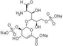 structure of CAS# 136098-04-9, 2-Amino-2-deoxy-4-O-(4-deoxy-2-O-sulfo-alpha-L-threo-hex-4-enopyranuronosyl)-D-glucose 6-(hydrogen sulfate) trisodium salt