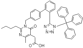 2-Butyl-1,6-dihydro-4-methyl-6-oxo-1-[[2'-[1-(triphenylmethyl)-1H-tetrazol-5-yl][1,1'-biphenyl]-4-yl]methyl]-5-pyrimidineacetic acid molecular structure (CAS 1361024-33-0)