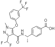 结构式 CAS# 1369489-71-3, 4-[(1S)-1-[[[3-(二氟甲基)-1-甲基-5-[3-(三氟甲基)苯氧基]-1H-吡唑-4-基]羰基]氨基]乙基]苯甲酸