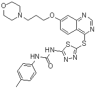 structure of CAS# 1370256-78-2, N-(4-Methylphenyl)-N'-[5-[[7-[3-(4-morpholinyl)propoxy]-4-quinazolinyl]thio]-1,3,4-thiadiazol-2-yl]urea