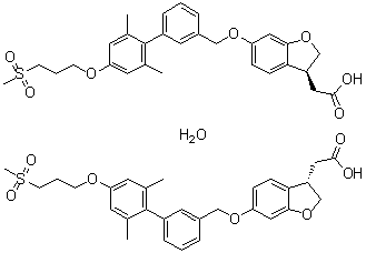 (3S)-6-[[2',6'-Dimethyl-4'-[3-(methylsulfonyl)propoxy][1,1'-biphenyl]-3-yl]methoxy]-2,3-dihydro-3-benzofuranacetic acid hydrate (2:1) molecular structure (CAS 1374598-80-7)