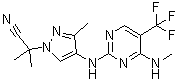 结构式 CAS# 1374828-69-9, alpha,alpha,3-三甲基-4-[[4-(甲基氨基)-5-(三氟甲基)-2-嘧啶基]氨基]-1H-吡唑-1-乙腈