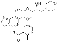 结构式 CAS# 1375469-38-7, N-[8-[[(2R)-2-羟基-3-(吗啉-4-基)丙基]氧基]-7-甲氧基-2,3-二氢咪唑并[1,2-c]喹唑啉-5-基]-2-甲基吡啶-3-甲酰胺