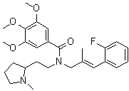 structure of CAS# 1378524-41-4, N-[(2E)-3-(2-Fluorophenyl)-2-methyl-2-propen-1-yl]-3,4,5-trimethoxy-N-[2-(1-methyl-2-pyrrolidinyl)ethyl]benzamide