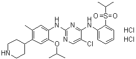 结构式 CAS# 1380575-43-8, 5-氯-N4-[2-[(1-甲基乙基)磺酰基]苯基]-N2-[5-甲基-2-(1-甲基乙氧基)-4-(4-哌啶基)苯基]-2,4-嘧啶二胺二盐酸盐
