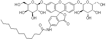 结构式 CAS# 138777-25-0, N-[3',6'-二(beta-D-吡喃半乳糖基氧基)-3-氧代螺[异苯并呋喃-1(3H),9'-[9H]氧杂蒽]-5-基]十二烷酰胺
