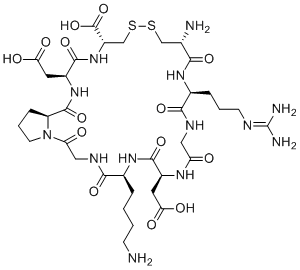 structure of CAS# 1392278-76-0, (6S,9S,15S,18R,23R,26S,29S)-18-amino-6-(4-aminobutyl)-9,26-bis(carboxymethyl)-15-[3-(diaminomethylideneamino)propyl]-2,5,8,11,14,17,25,28-octaoxo-20,21-dithia-1,4,7,10,13,16,24,27-octazabicyclo[27.3.0]dotriacontane-23-carboxylic acid;iRGD peptide