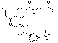 结构式 CAS# 1393124-08-7, N-[4-[(1S)-1-[3,5-二甲基-4-[4-(三氟甲基)-1H-吡唑-1-基]苯氧基]丁基]苯甲酰基]-beta-丙氨酸