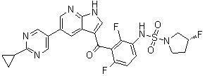 结构式 CAS# 1393466-87-9, (3R)-N-[3-[[5-(2-环丙基-5-嘧啶基)-1H-吡咯并[2,3-b]吡啶-3-基]羰基]-2,4-二氟苯基]-3-氟-1-吡咯烷磺酰胺