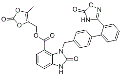 structure of CAS# 1417576-00-1, Azilsartan Impurity 6;(5-Methyl-2-oxo-1,3-dioxol-4-yl)methyl 2-oxo-3-{[2'-(5-oxo-4,5-dihydro-1,2,4-oxadiazol-3-yl)-4-biphenylyl]methyl}-2,3-dihydro-1H-benzimidazole-4-carboxylate