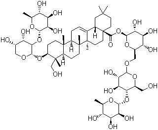 structure of CAS# 14216-03-6, Hederacoside C;(3beta,4alpha)-3-[[2-O-(6-Deoxy-alpha-l-mannopyranosyl)-alpha-l-arabinopyranosyl]oxy]-23-hydroxyolean-12-en-28-oic acid O-6-deoxy-alpha-l-mannopyranosyl-(1->4)-O-beta-d-glucopyranosyl-(1->6)-beta-d-glucopyranosyl ester