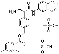 structure of CAS# 1422144-42-0, 2,4-Dimethylbenzoic acid [4-[(1S)-1-(aminomethyl)-2-(6-isoquinolinylamino)-2-oxoethyl]phenyl]methyl ester methanesulfonate (1:2)