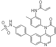 structure of CAS# 1431525-23-3, N-[2-Methyl-5-[9-[4-[(methylsulfonyl)amino]phenyl]-2-oxobenzo[h]-1,6-naphthyridin-1(2H)-yl]phenyl]-2-propenamide;BMX-IN-1