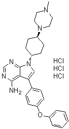 结构式 CAS# 1435934-25-0, 7-[反式-4-(4-甲基-1-哌嗪基)环己基]-5-(4-苯氧基苯基)-7H-吡咯并[2,3-d]嘧啶-4-胺三盐酸盐