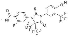 structure of CAS# 1443331-94-9, Enzalutamide-d6;MDV 3100-d6;4-{3-[4-Cyano-3-(trifluoromethyl)phenyl]-5,5-bis[(2H3)methyl]-4-oxo-2-thioxo-1-imidazolidinyl}-2-fluoro-N-methylbenzamide