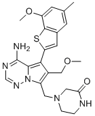 structure of CAS# 1443530-05-9, Rogaratinib;4-[[4-amino-6-(methoxymethyl)-5-(7-methoxy-5-methyl-1-benzothiophen-2-yl)pyrrolo[2,1-f][1,2,4]triazin-7-yl]methyl]piperazin-2-one
