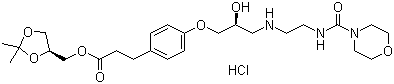 结构式 CAS# 144481-98-1, 盐酸兰地洛尔; [(4S)-2,2-二甲基-1,3-二氧戊环-4-基]甲基 3-[4-[(2S)-2-羟基-3-[2-(吗啉-4-甲酰氨基)乙基氨基]丙氧基]苯基]丙酸酯盐酸盐