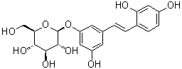 structure of CAS# 144525-40-6, Oxyresveratrol 3-O-glucoside;3-[(1E)-2-(2,4-Dihydroxyphenyl)ethenyl]-5-hydroxyphenyl beta-D-glucopyranoside