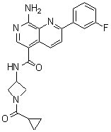 structure of CAS# 1449277-10-4, 8-Amino-N-[1-(cyclopropylcarbonyl)-3-azetidinyl]-2-(3-fluorophenyl)-1,7-naphthyridine-5-carboxamide;GNE 495