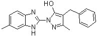 structure of CAS# 1453097-13-6, 3-Methyl-1-(6-methyl-1H-benzimidazol-2-yl)-4-(phenylmethyl)-1H-pyrazol-5-ol;HUHS 015