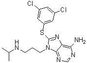 structure of CAS# 1454619-14-7, 6-Amino-8-[(3,5-dichlorophenyl)thio]-N-(1-methylethyl)-9H-purine-9-propanamine
